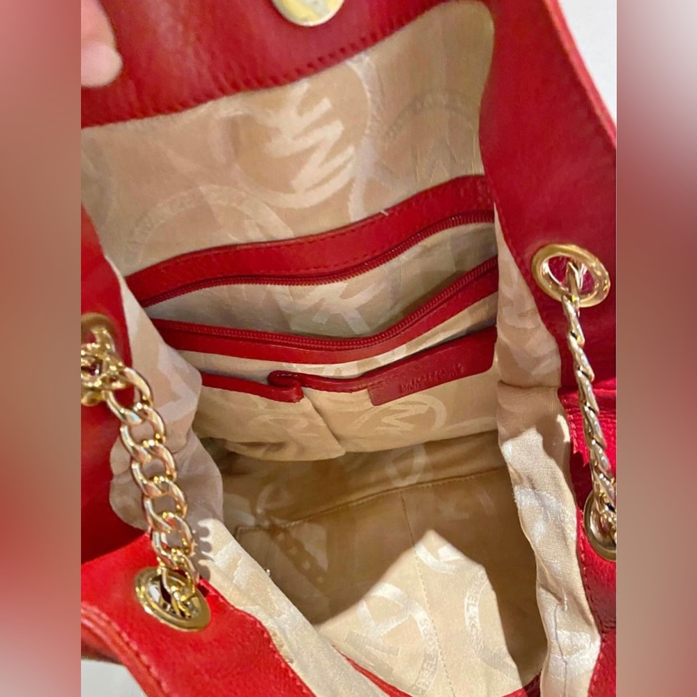 Red leather Michael Kors hand bag- gorgeous color water damage - not for sale - - Picture 3 of 3